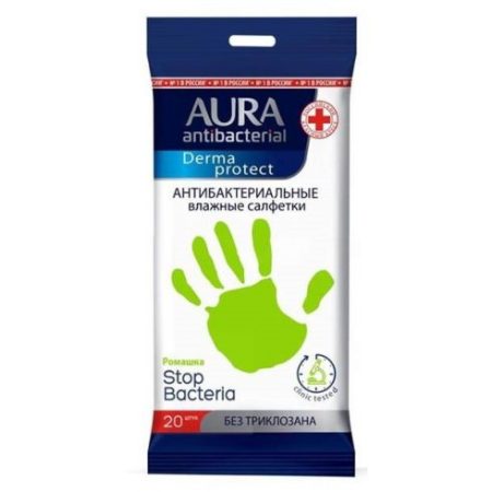 Aura Derma protect antibakteriális nedves törlőkendő 20 db