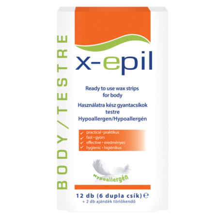 X-Epil Használatrakész gyantacsík testre hipoallergén 12db